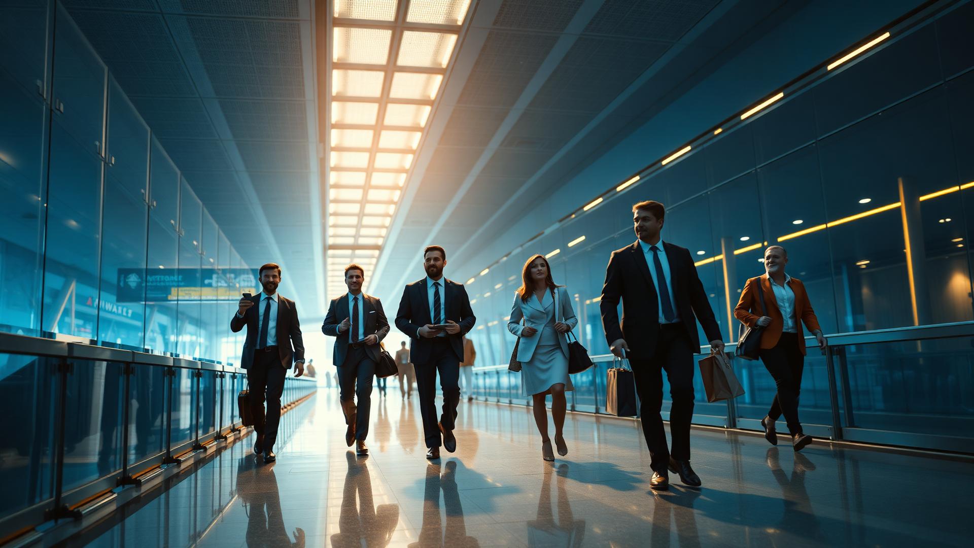 International professionals in a modern airport terminal